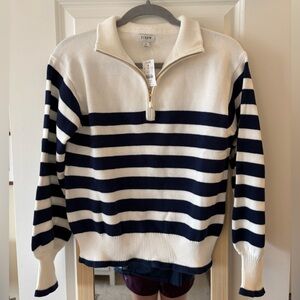 NWT JCrew Striped Half Zip Sweater with Pearl Zipper
